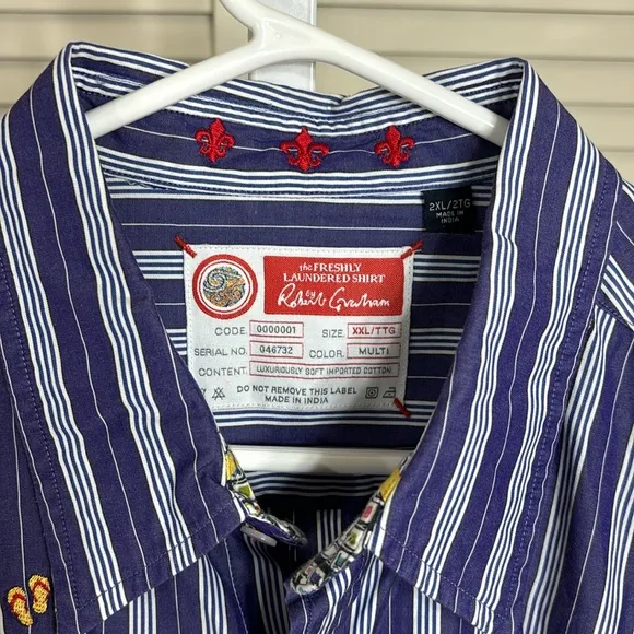 Robert Graham Striped &amp; Embroidered &quot;Summer Theme&quot; Shirt XXL