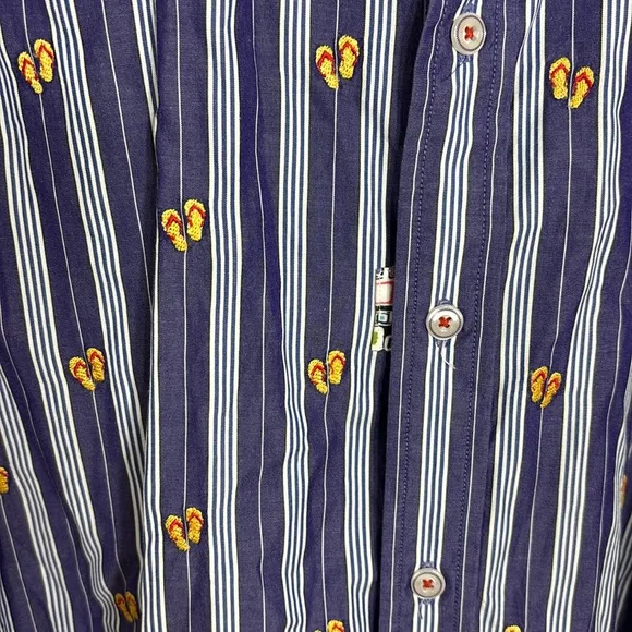 Robert Graham Striped &amp; Embroidered &quot;Summer Theme&quot; Shirt XXL