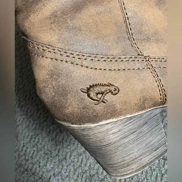 Rocket Dog Brown Faux Leather Heeled Pull On Western Ankle Boots Womens Size 6