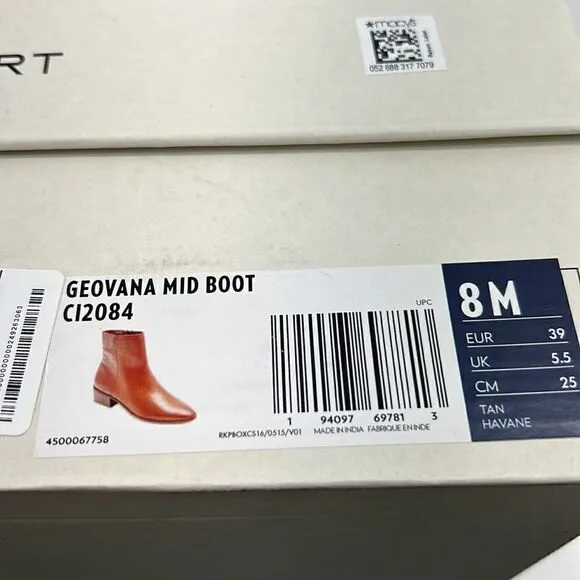 Rockport Geovana Mid Boot- Tan Havane- Size 8 M- NIB