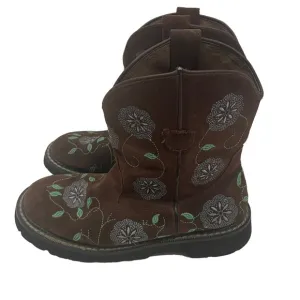 Roper Women’s Ankle Western Cowboy Leather Boots Brown Floral Embroidered Sz 6.5