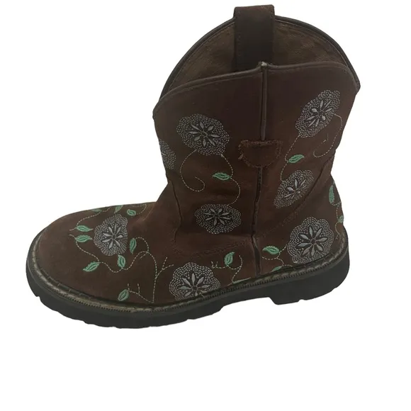 Roper Women’s Ankle Western Cowboy Leather Boots Brown Floral Embroidered Sz 6.5