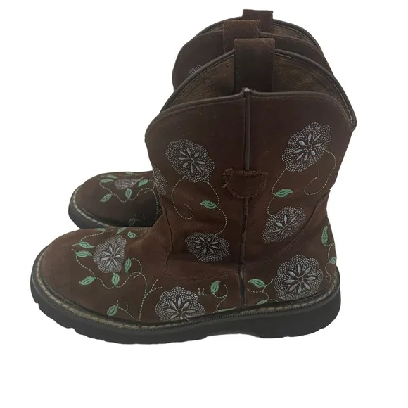 Roper Women’s Ankle Western Cowboy Leather Boots Brown Floral Embroidered Sz 6.5