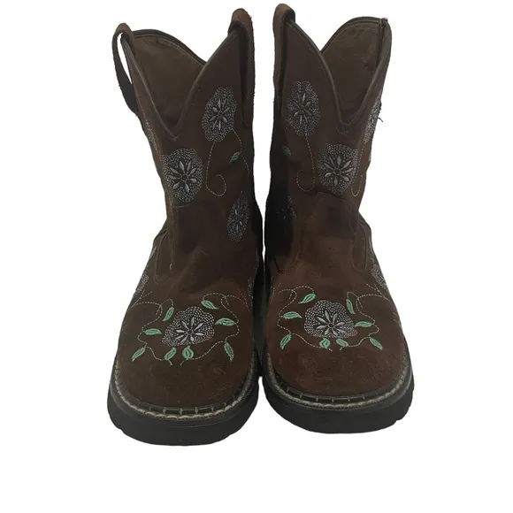 Roper Women’s Ankle Western Cowboy Leather Boots Brown Floral Embroidered Sz 6.5