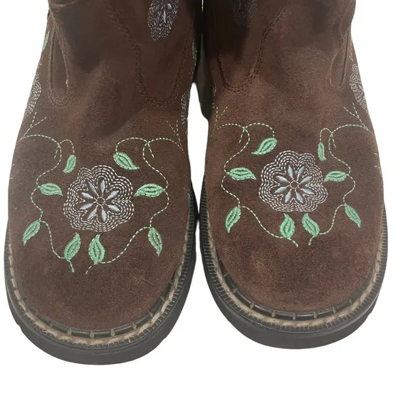 Roper Women’s Ankle Western Cowboy Leather Boots Brown Floral Embroidered Sz 6.5