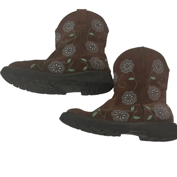 Roper Women’s Ankle Western Cowboy Leather Boots Brown Floral Embroidered Sz 6.5