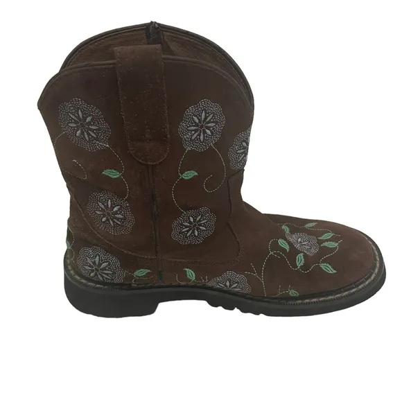 Roper Women’s Ankle Western Cowboy Leather Boots Brown Floral Embroidered Sz 6.5