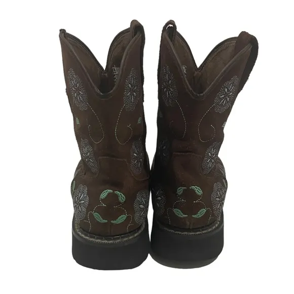 Roper Women’s Ankle Western Cowboy Leather Boots Brown Floral Embroidered Sz 6.5