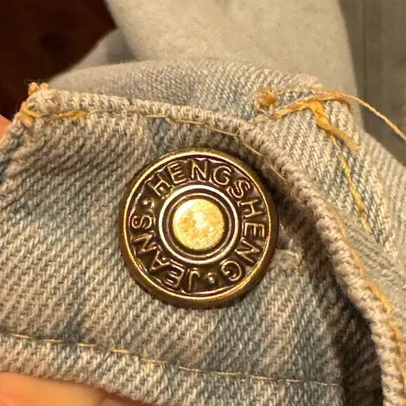 Rosie the Riveter Upcycled Light Wash Denim Embellished Button Up Jacket  Sz M