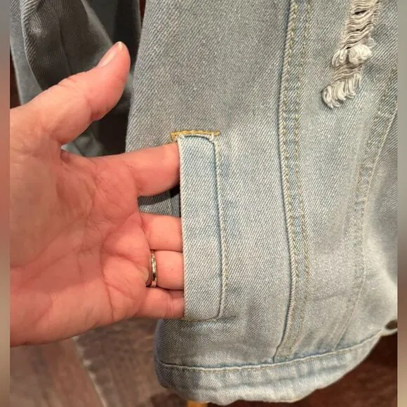 Rosie the Riveter Upcycled Light Wash Denim Embellished Button Up Jacket  Sz M