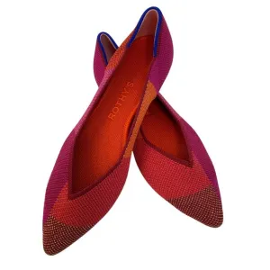 Rothys Point Toe Flats Size 6 Knit Recycled Pomegranate Metallic Shoes New