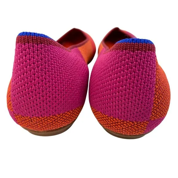 Rothys Point Toe Flats Size 6 Knit Recycled Pomegranate Metallic Shoes New