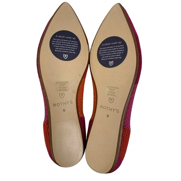 Rothys Point Toe Flats Size 6 Knit Recycled Pomegranate Metallic Shoes New