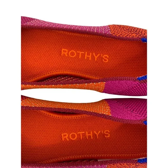 Rothys Point Toe Flats Size 6 Knit Recycled Pomegranate Metallic Shoes New