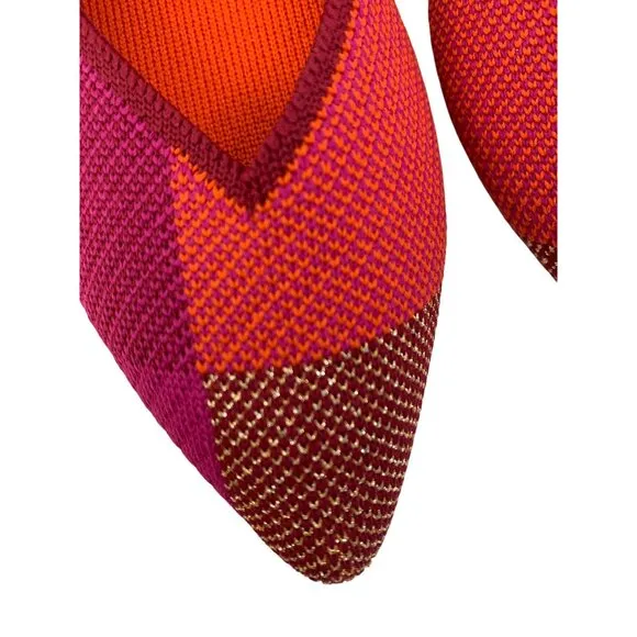Rothys Point Toe Flats Size 6 Knit Recycled Pomegranate Metallic Shoes New