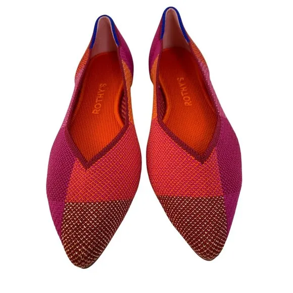 Rothys Point Toe Flats Size 6 Knit Recycled Pomegranate Metallic Shoes New