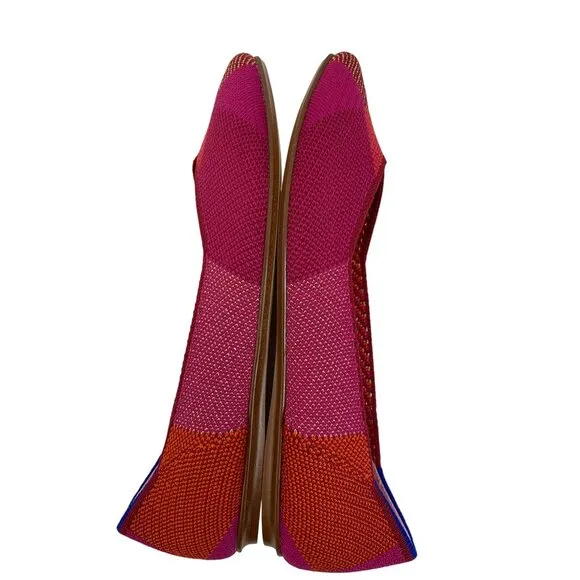Rothys Point Toe Flats Size 6 Knit Recycled Pomegranate Metallic Shoes New