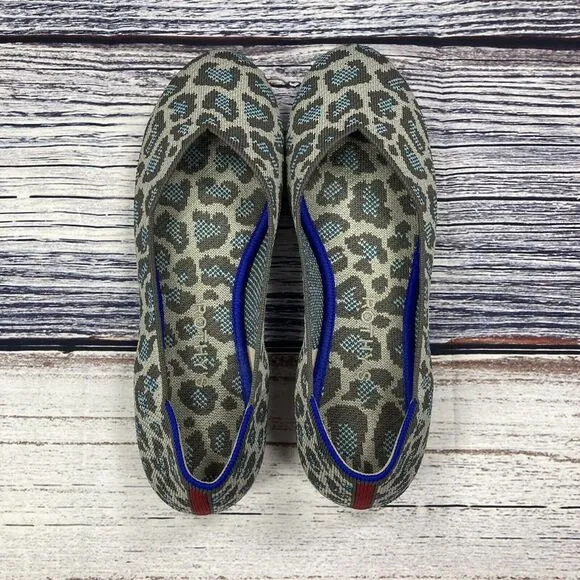 Rothy’s The Flat Gray Blue Spotted Leopard Slip On Shoes, Women’s Size 7.5