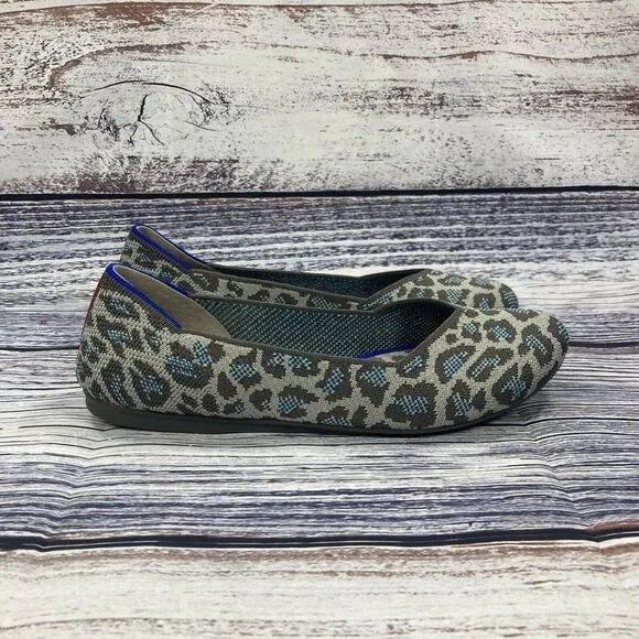 Rothy’s The Flat Gray Blue Spotted Leopard Slip On Shoes, Women’s Size 7.5
