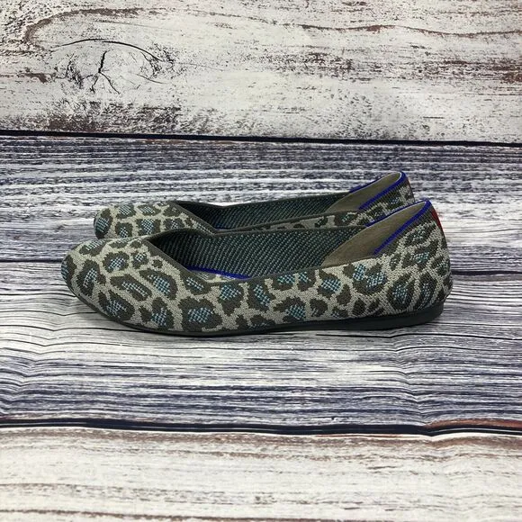 Rothy’s The Flat Gray Blue Spotted Leopard Slip On Shoes, Women’s Size 7.5