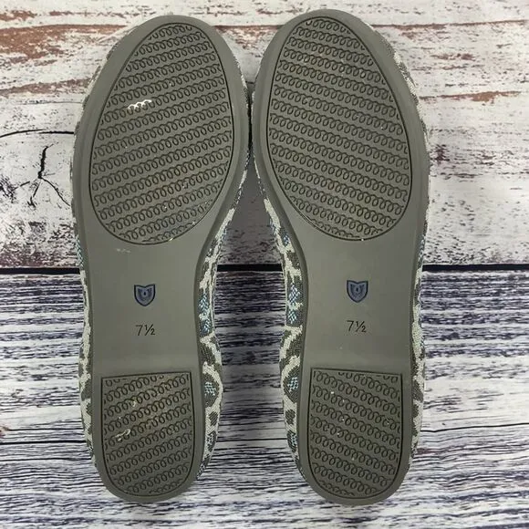 Rothy’s The Flat Gray Blue Spotted Leopard Slip On Shoes, Women’s Size 7.5