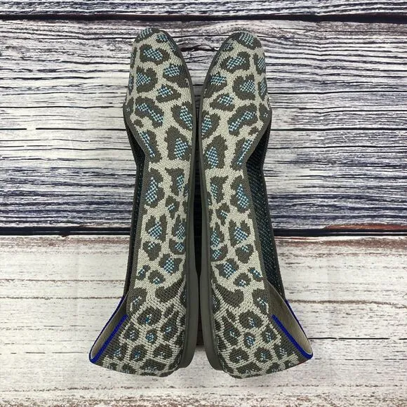 Rothy’s The Flat Gray Blue Spotted Leopard Slip On Shoes, Women’s Size 7.5