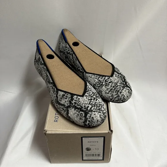 Rothy’s The Flat Round Toe in Python Snakeprint Black/White Size 10 NIB