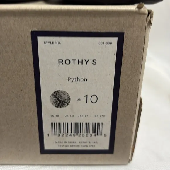 Rothy’s The Flat Round Toe in Python Snakeprint Black/White Size 10 NIB