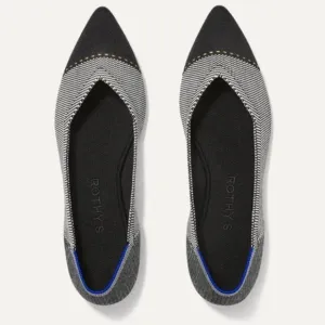 Rothy’s The Point Grey Mist Cap Toe Ballet Flats Black White Womens Size 7 Shoes