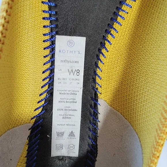 ROTHY'S The Point II In Love Insole Yellow Flat Shoes Sz W8 Washable LIKE NEW