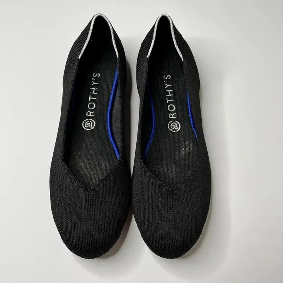Rothys The Point Solid Pointed Toe Flat Shoes Womens 11.5 Black