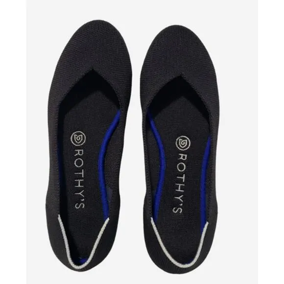 Rothys The Point Solid Pointed Toe Flat Shoes Womens 11.5 Black