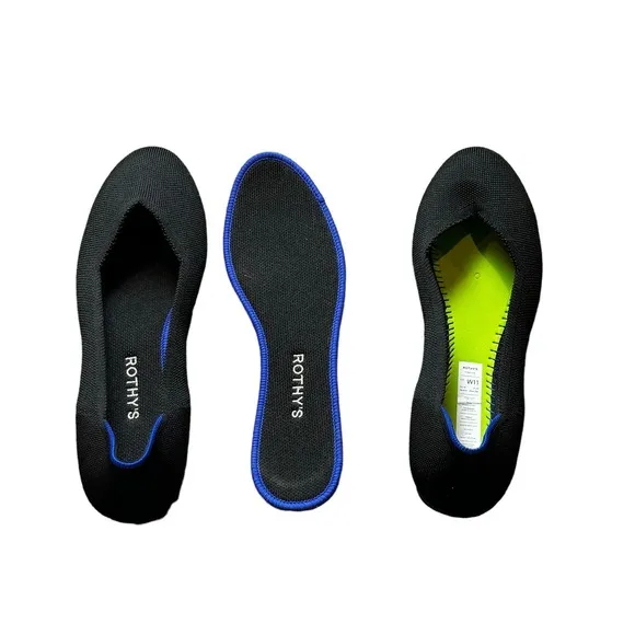 Rothy's The Round Toe Ballet Flat Slip On Comfortable Black Solid Size W11 NWOB