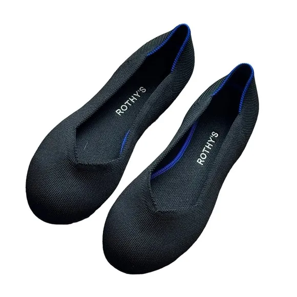 Rothy's The Round Toe Ballet Flat Slip On Comfortable Black Solid Size W11 NWOB