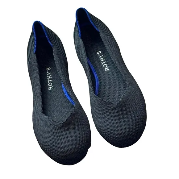 Rothy's The Round Toe Ballet Flat Slip On Comfortable Black Solid Size W11 NWOB