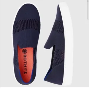 Rothy's The Sneaker Maritime Lattice Stitch Slip on Shoes in Navy Blue size 8
