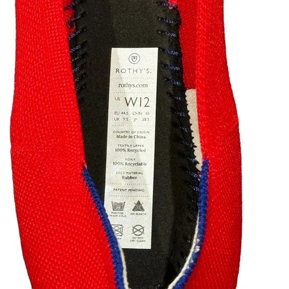ROTHY'S Women's The Flat Round-Toe Slip-on Knit Upper Flats in Red Size 12 NWOT