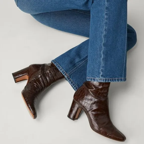 Rouje Paris Celeste Croc-effect Leather Ankle Boots, Size 39