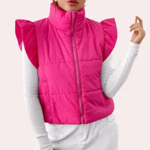 Ruffle Shoulder Puffer Vest | Bold Design | Warm and Trendy