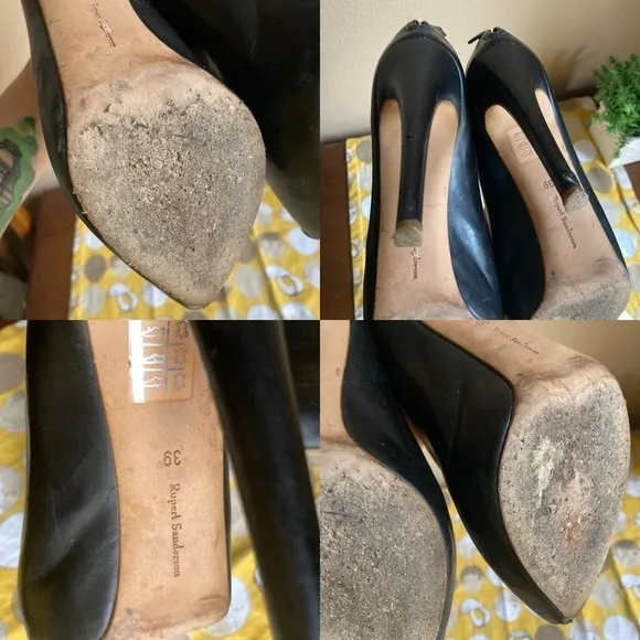 Rupert Sanderson London black tuxedo leather heels 39