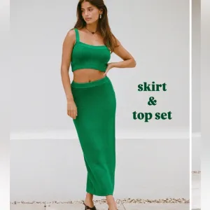 Sabo Nooa Knit Maxi Skirt &amp; Crop Top SET, Emerald Green, NWT, Size XS