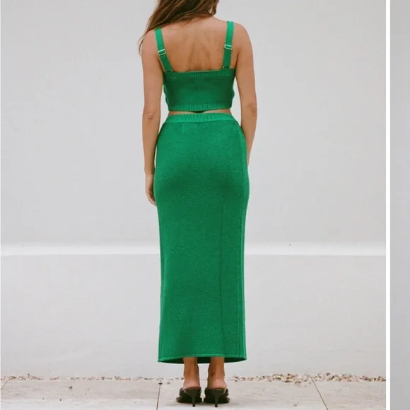Sabo Nooa Knit Maxi Skirt &amp; Crop Top SET, Emerald Green, NWT, Size XS