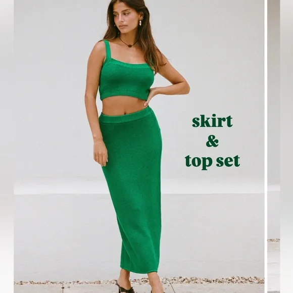 Sabo Nooa Knit Maxi Skirt &amp; Crop Top SET, Emerald Green, NWT, Size XS