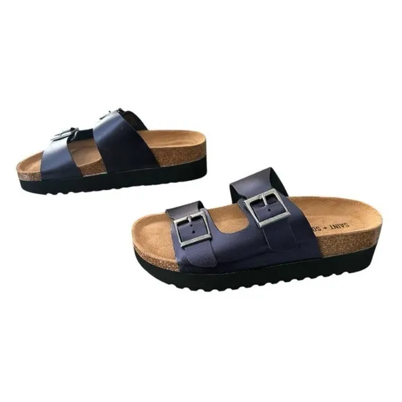 Saint   Sofia Sutton Slide double Strap Sandals Metallic Indigo Women’s Size 7