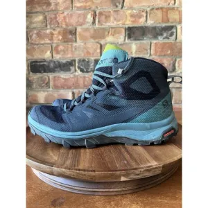 Salomon Womens Outline Mid GTX Waterproof Hiking Sneakers Boots 8 Blue Gore-Tex