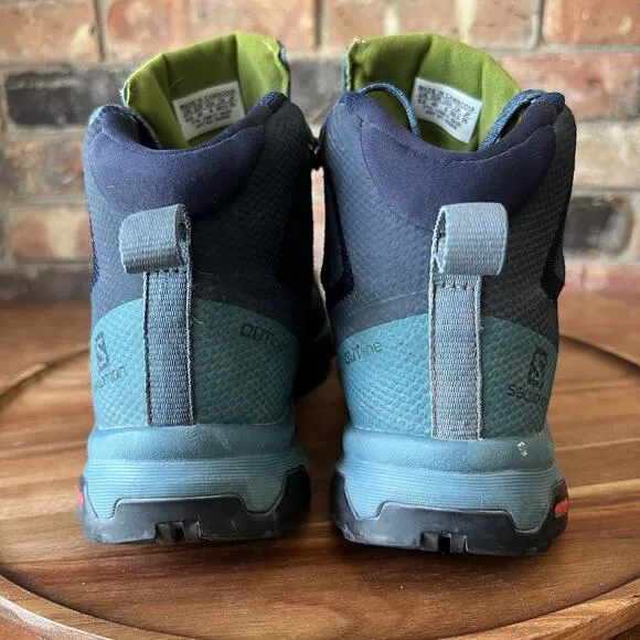 Salomon Womens Outline Mid GTX Waterproof Hiking Sneakers Boots 8 Blue Gore-Tex