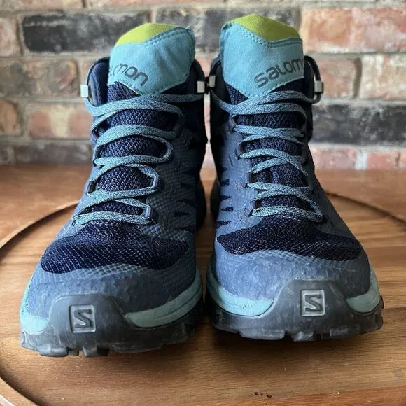 Salomon Womens Outline Mid GTX Waterproof Hiking Sneakers Boots 8 Blue Gore-Tex