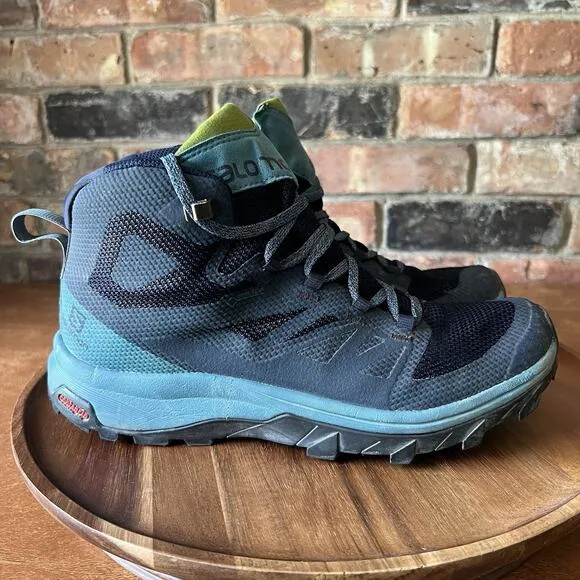 Salomon Womens Outline Mid GTX Waterproof Hiking Sneakers Boots 8 Blue Gore-Tex