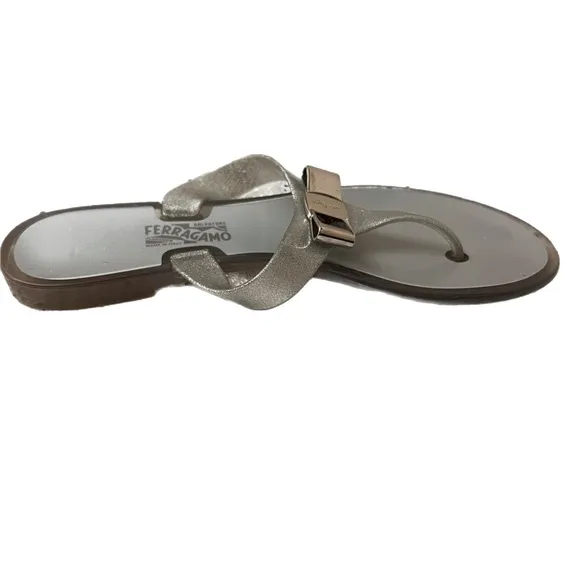 Salvatore Ferragamo Farella Silver Glitter Flip Flop Sandals 7