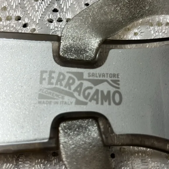 Salvatore Ferragamo Farella Silver Glitter Flip Flop Sandals 7